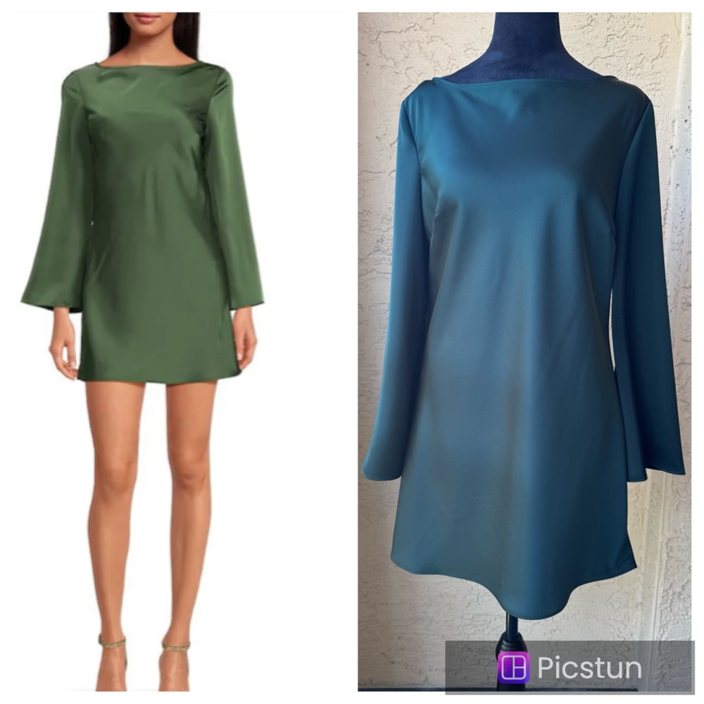 Gianni Bini Dionne Satin Long Sleeve Open Back Mini Dress Sz 10 NWT